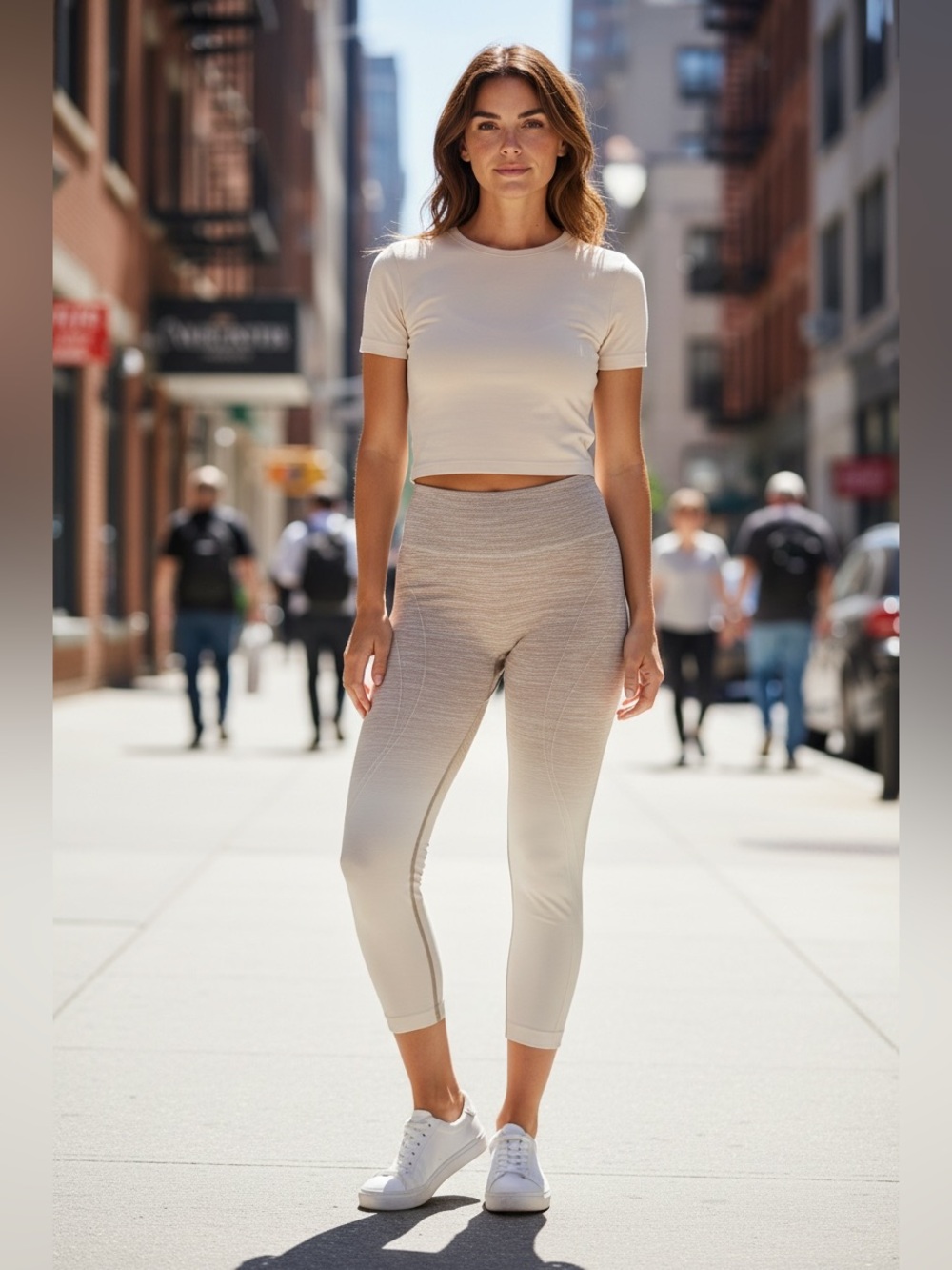 High-Rise Ombre Leggings in Tan and Cream